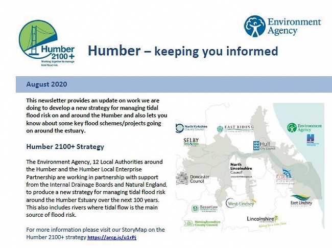 The Humber newsletter August 2020 front page.