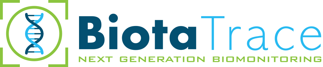 Biota Trace, Next Generation Biomonitoring. Logo with double DNA helix.