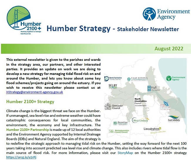 Humber newsletter August 2022 front page.