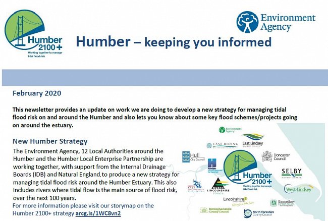 The Humber newsletter February 2020 front page.