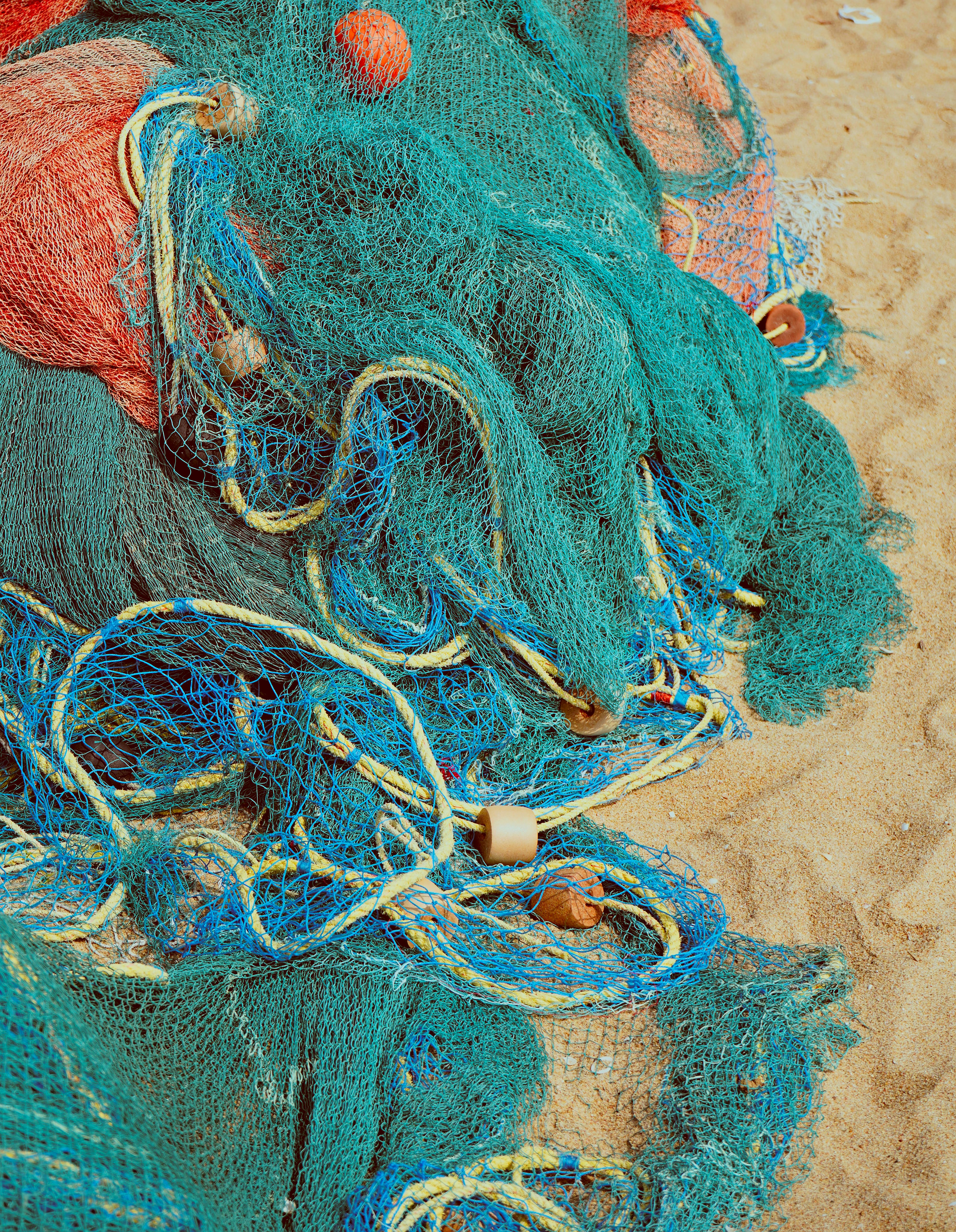 A pile of fishing net on the beach.