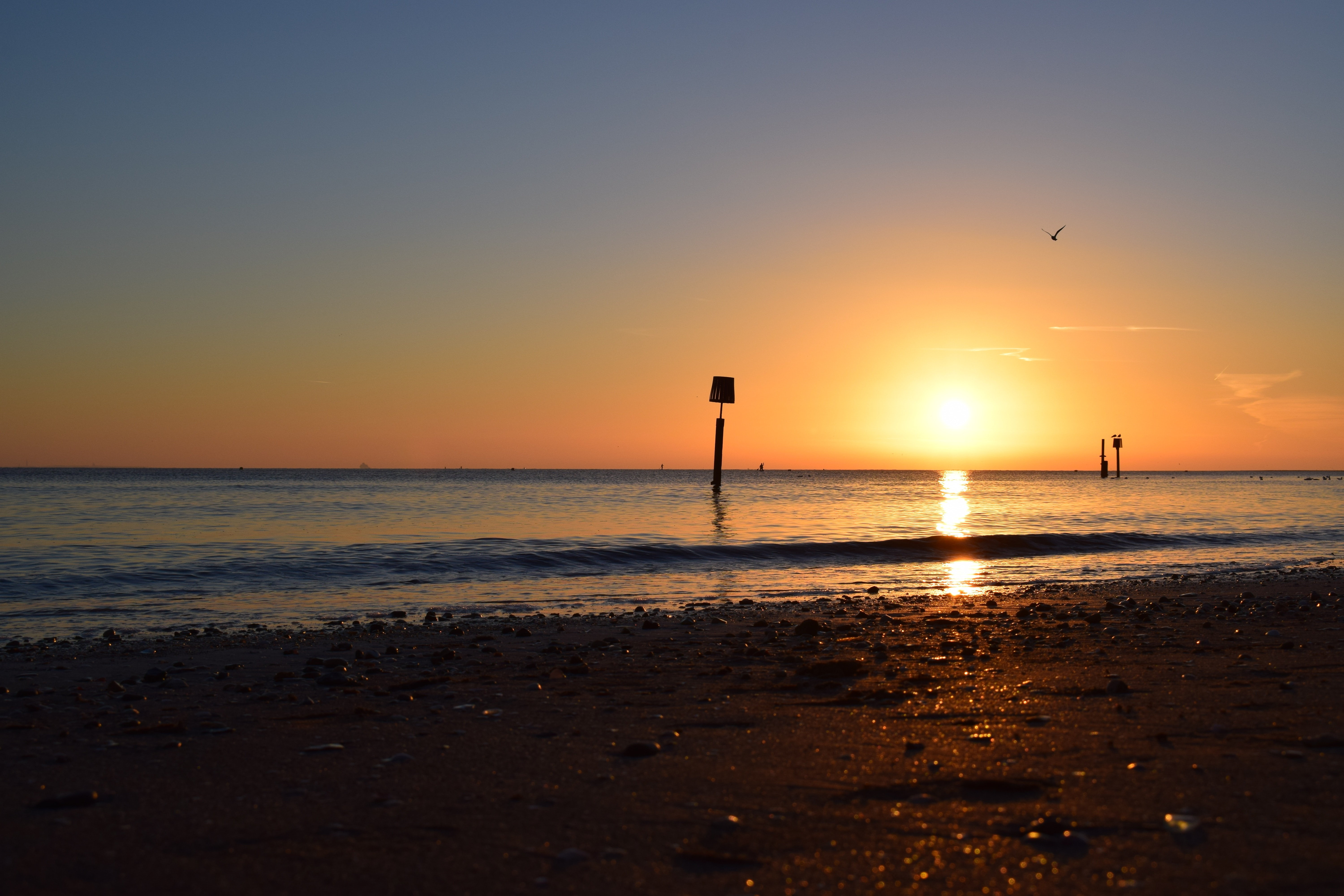 Cleethorpes beach at sunset.